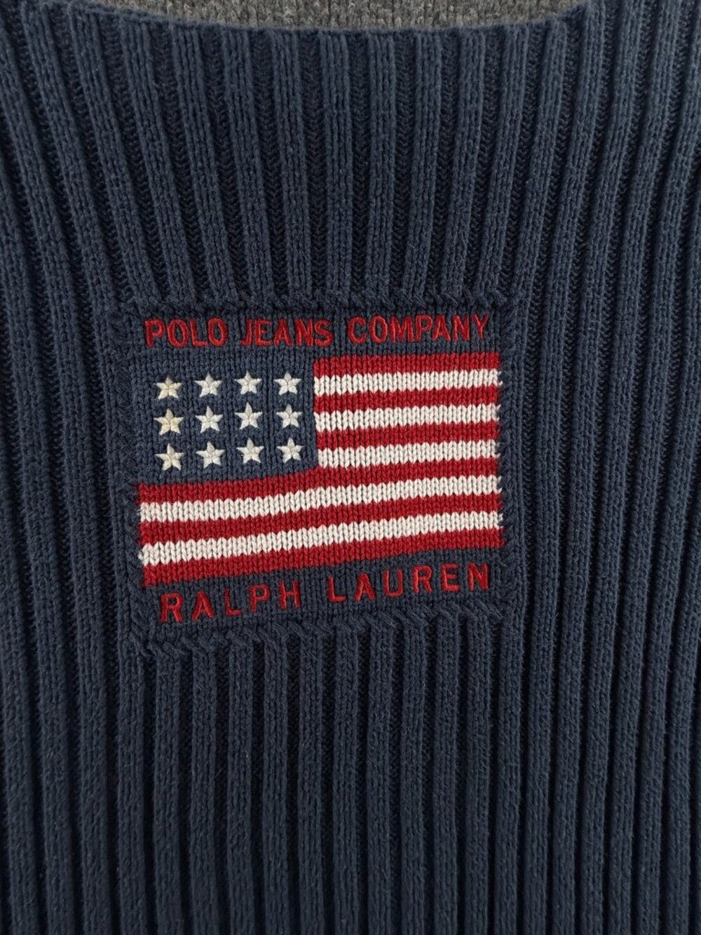 Ralph Lauren Boat Neck Ribbed USA Flag Polo Jeans Company Sweater Blue Logo XL - Picture 2 of 15